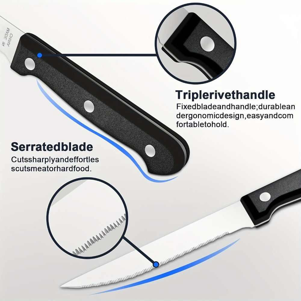 Juego de 16 cuchillos para bistec colorless con bordes serrados, juego de cuchillos para bistec de acero inoxidable, adecuado para cubiertos de hogar y restaurante, apto para lavavajillas