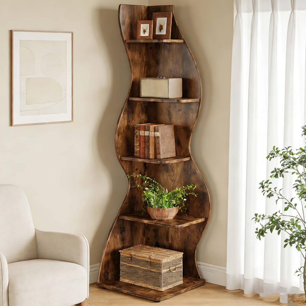 Estantería de esquina, moderna estantería de pared de esquina de 5 niveles, elegante estantería pequeña de esquina para libros, estante de almacenamiento, soporte para plantas con forma única para trastero, oficina, (1 pieza, blanca), mini estantería, est