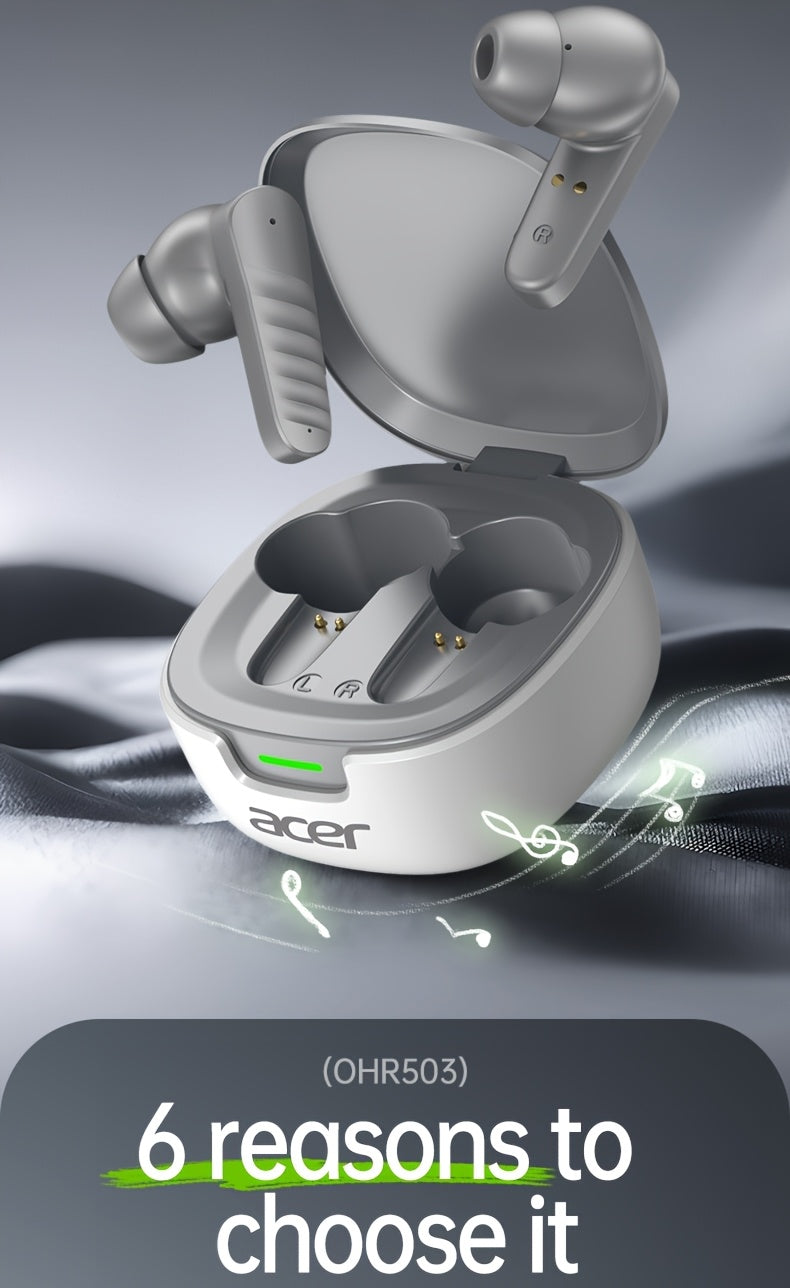 Auriculares Bluetooth | [Acer 2026 Nuevo] Auriculares inalámbricos TWS con graves potentes, llamadas estéreo, cancelación de ruido, duración