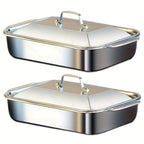 Juego de Bandejas para Hornear de Acero Inoxidable, Bandeja Metálica con Tapa, Diseño de Bordes Altos para Mayor Capacidad, Resistente al Calor hasta 230°C, Fácil de Limpiar, Bandeja para Asar Adecuada para Guisos/Lasaña/Pollo/Verduras