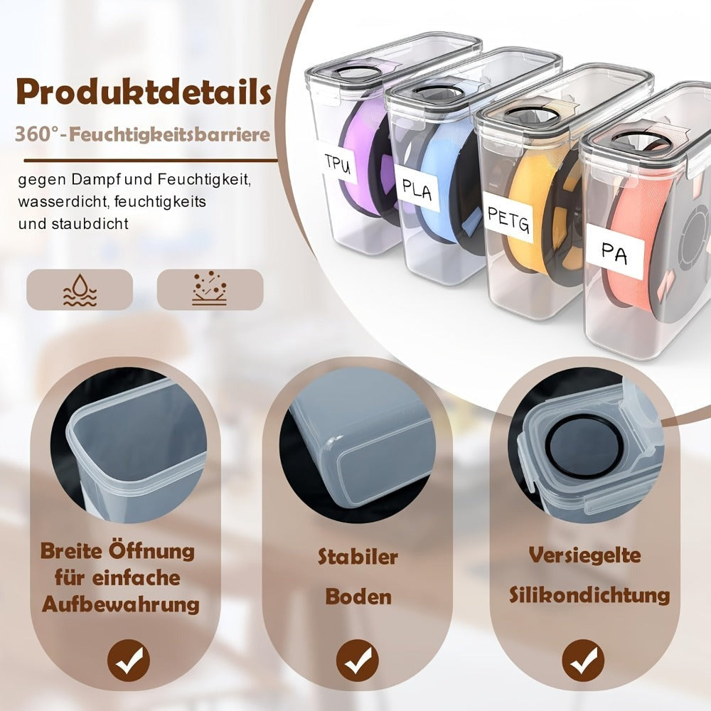 Caja de Almacenamiento de Filamento 4/6-Pack - Contenedor de Filamento para Impresión 3D con Etiqueta y Bolígrafo, 4 Litros (23.5X21.5X8.5 Cm), Caja de Almacenamiento Portátil para Filamento de Impresora 3D, Contenedor de Almacenamiento de Filamento, Dise