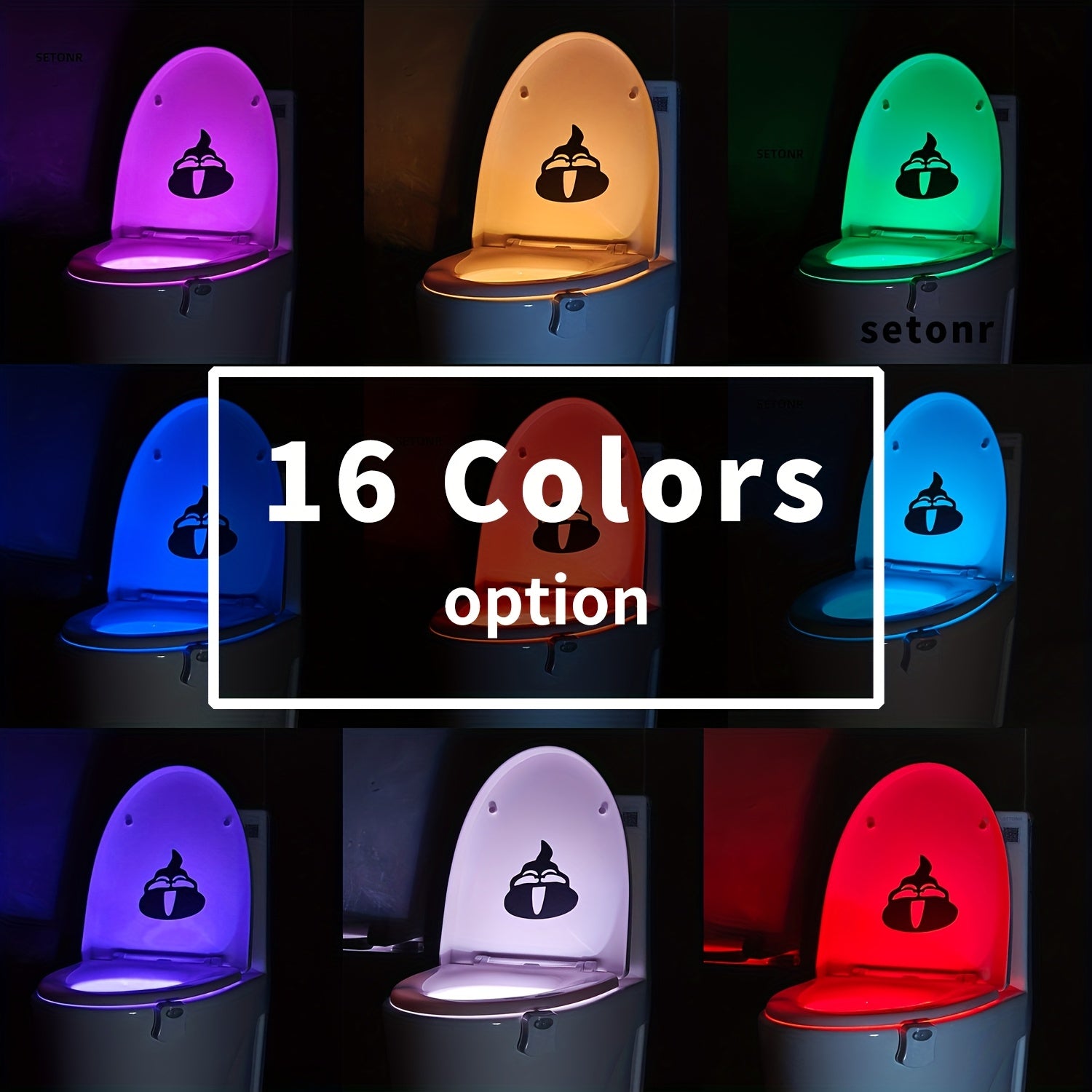 Juego de 2 luces modernas para inodoro con sensor infrarrojo, detección de movimiento y luz nocturna, aptas para baño, de pared/apagado, 16 opciones de color, funcionamiento sin enchufe para taza de inodoro, de plástico