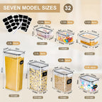 Set de Organización de Cocina Premium de 32 piezas - Contenedores de Almacenamiento Herméticos y Frascos de Especias con Tapas para Refrigerador, Despensa y Gabinete de Cocina - Ideal para Harina, Azúcar, Pasta, Muesli y Suministros para Hornear - Incluye