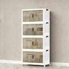 Armario de almacenamiento plegable de plástico resistente extra grande de 50 cm con puertas - Organizador plegable con movilidad de 4 ruedas, diseño de 2/3/4/5 capas, armario de suelo que ahorra espacio con puertas delanteras y superiores transparentes pa