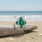 Anillo abierto ajustable para mujer S925, 4 quilates de circonita sintética verde creada en laboratorio, noble y lujoso, adecuado para bodas y banquetes, regalo de San Valentín, con caja de regalo premium