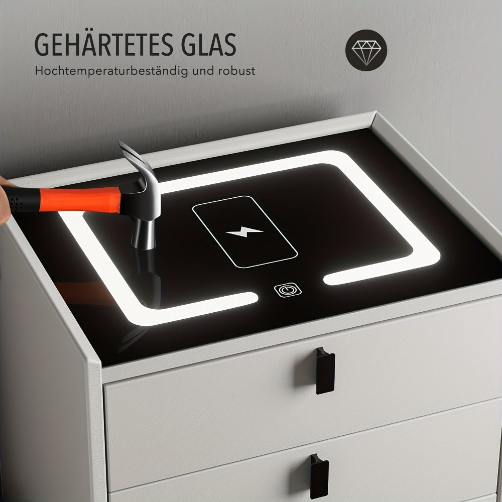 Mesita de noche, organizador de mesita de noche con luz LED, mesita de noche de 2 cajones, cómoda para sala de estar/dormitorio