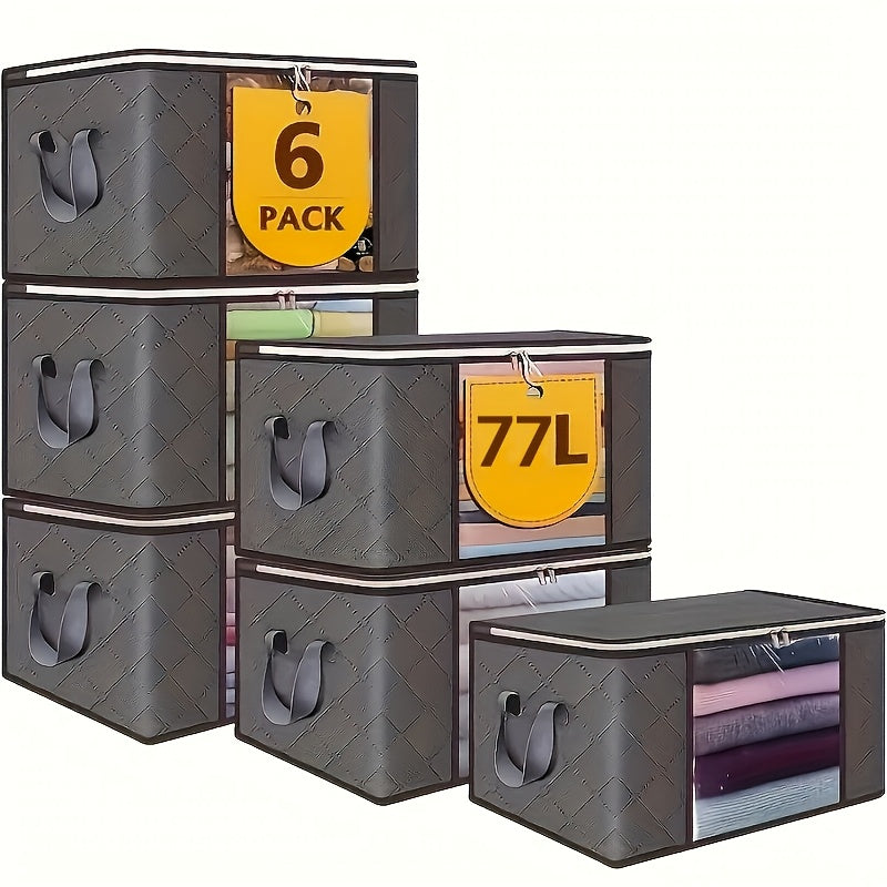 Juego de 6 bolsas de almacenamiento extragrandes, organizador plegable resistente para mantas, cojines y juguetes, fabricado con material de polipropileno grueso, con cremallera y cubierta, con asas reforzadas, que no requiere electricidad, almacenamiento