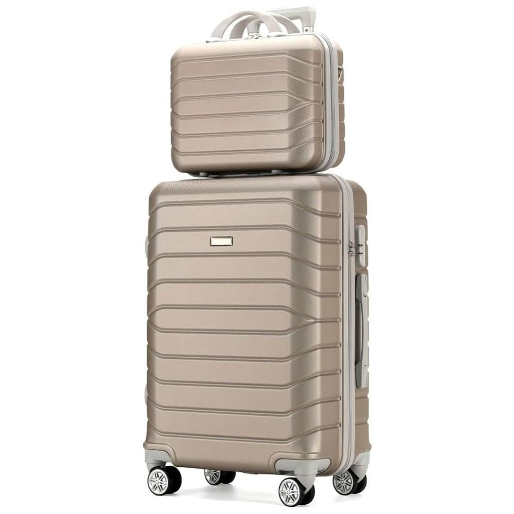 PROVITERA Conjunto de 4 maletas rígidas de ABS con estuche de belleza, maleta con asa telescópica y ruedas fáciles de rodar, carrito con cerradura y candado de código, equipaje de mano con diseño moderno ultra resistente
