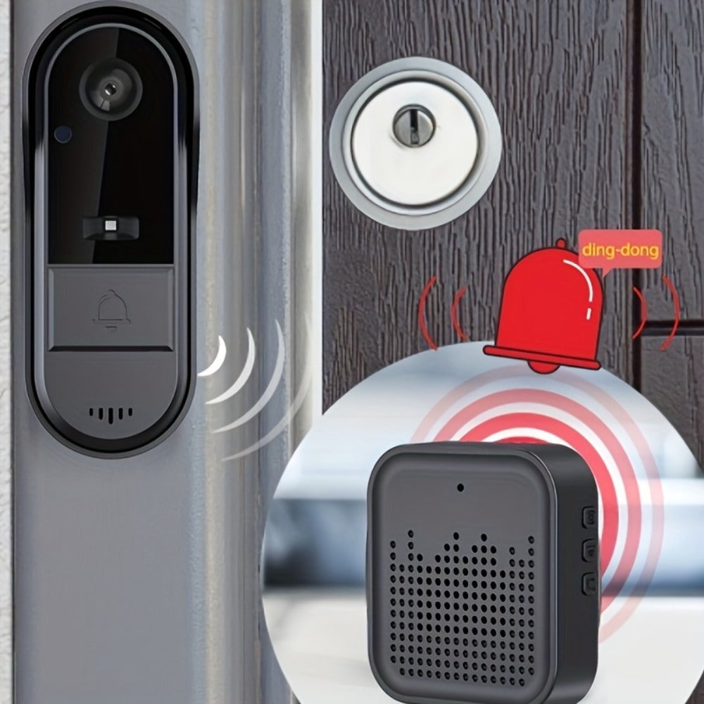 Cámara de Video Timbre Inalámbrica Wi-Fi, Cámara de Video Timbre Interior/Exterior, Detección Humana por IA y Alertas Instantáneas, Visión Nocturna HD 1080P, Audio Bidireccional, Monitor Interior en Tiempo Real, Alimentación USB, Batería de Larga Duración