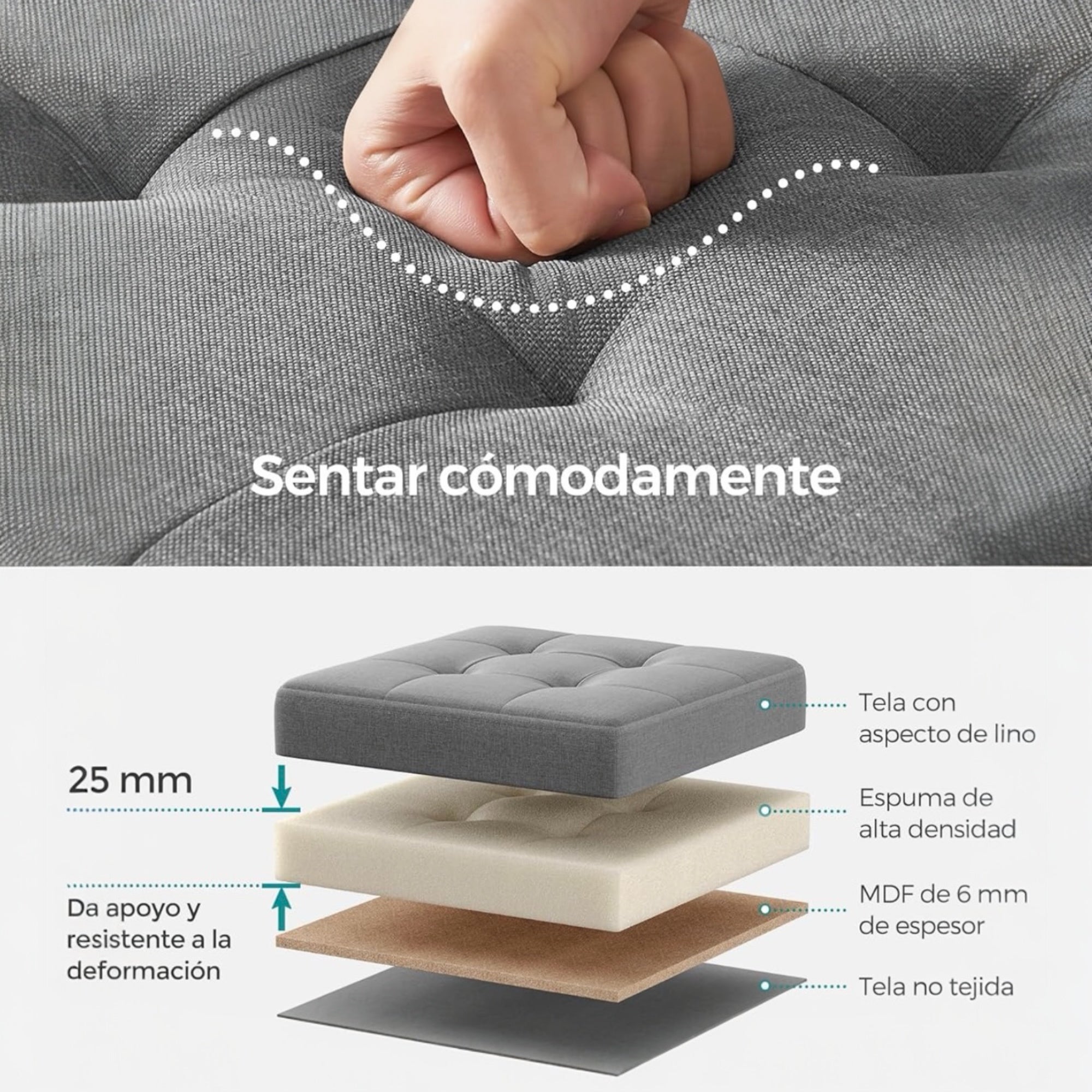 Puff o Banco de almacenaje Plegable | Taburete Reposapiés Otomana | Baúl de Almacenamiento | Taburete Reposapiés.para Cama, Dormitorio, salón, Comedor o Recibidor | 38x38x38cm | Soporta 300kg.