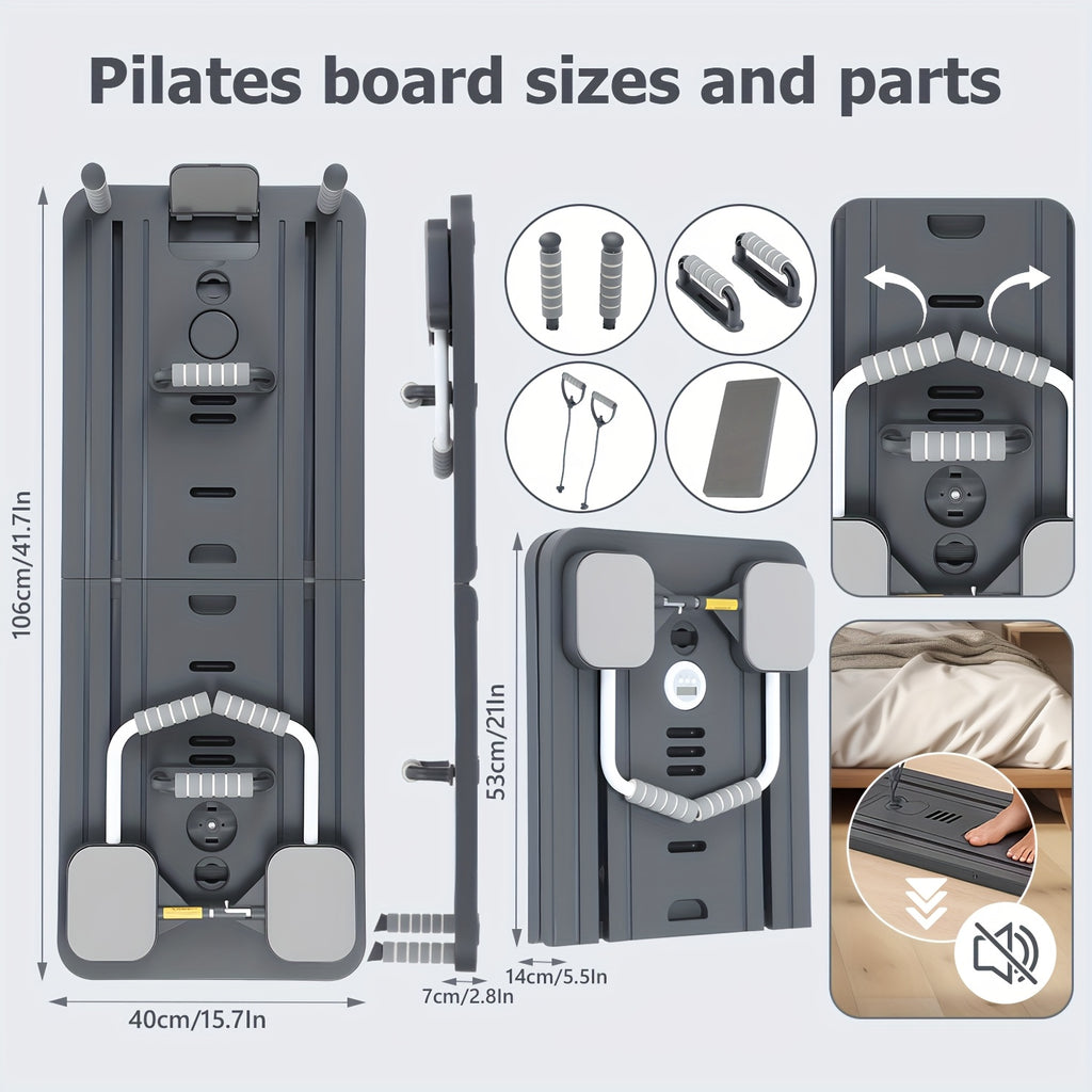 Tabla de Pilates Yoga Plegable | Set de Gimnasio Multifuncional para el Hogar con Temporizador, 2 Manijas de Resistencia, 2 Cuerdas de Tensión, Barra de Flexiones y Plataforma de Equilibrio | Entrenamiento de Core y Fuerza para Mujeres y Principiantes, En