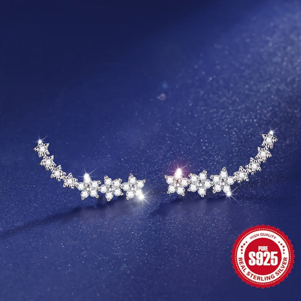 Pendientes de plata S925 para mujer con diseño de fila de flores, hipoalergénicos, aptos para uso diario, elegantes y versátiles, idea de regalo para festivos y Navidad, accesorio de regalo perfecto