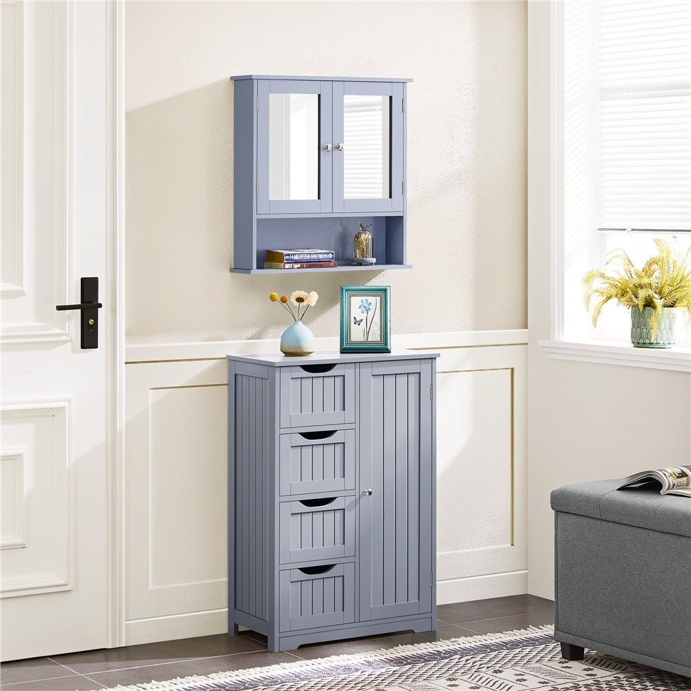 Costoffs Armario con Espejo para Baño con Puerta de Espejo, Armario Colgante para Baño con Espejo de Pared con 3 Estantes 56 Cm X 13 Cm X 58 Cm