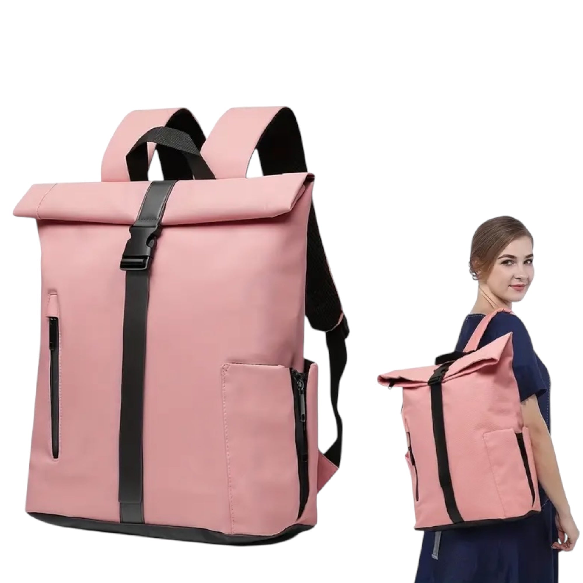 Mochila Enrollable para Hombre, Mochila Mujer para Portátil 15.6 Pulgadas, Moquera de Viaje Ligera para Hombre y Mujer de 21-25L, Bolso Escolar con Múltiples Compartimentos, Mochila Duradera de Capa Suave para Deportes al Aire Libre, Trabajo.