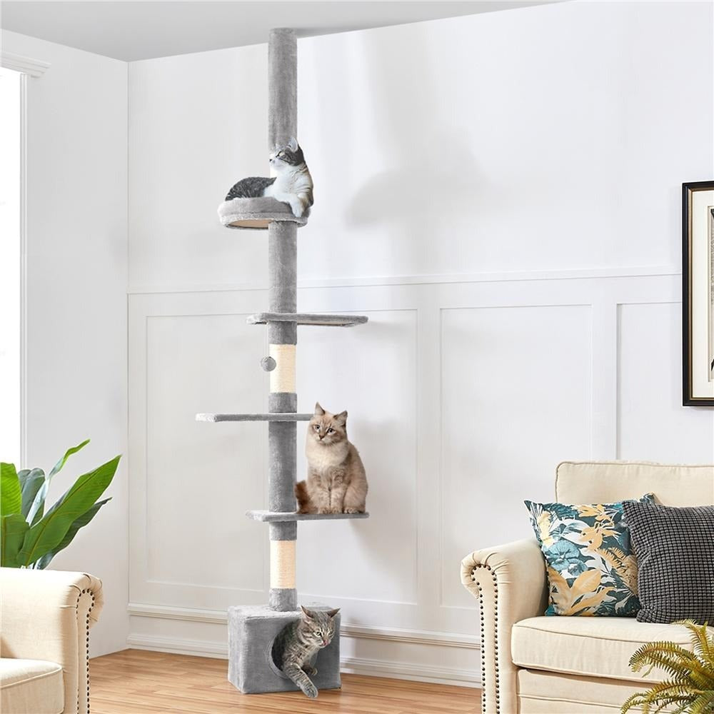 Árbol para gatos Costoffs de techo alto, altura ajustable de 226 cm a 266 cm, poste rascador multinivel con cama para gatos, plataformas y caseta