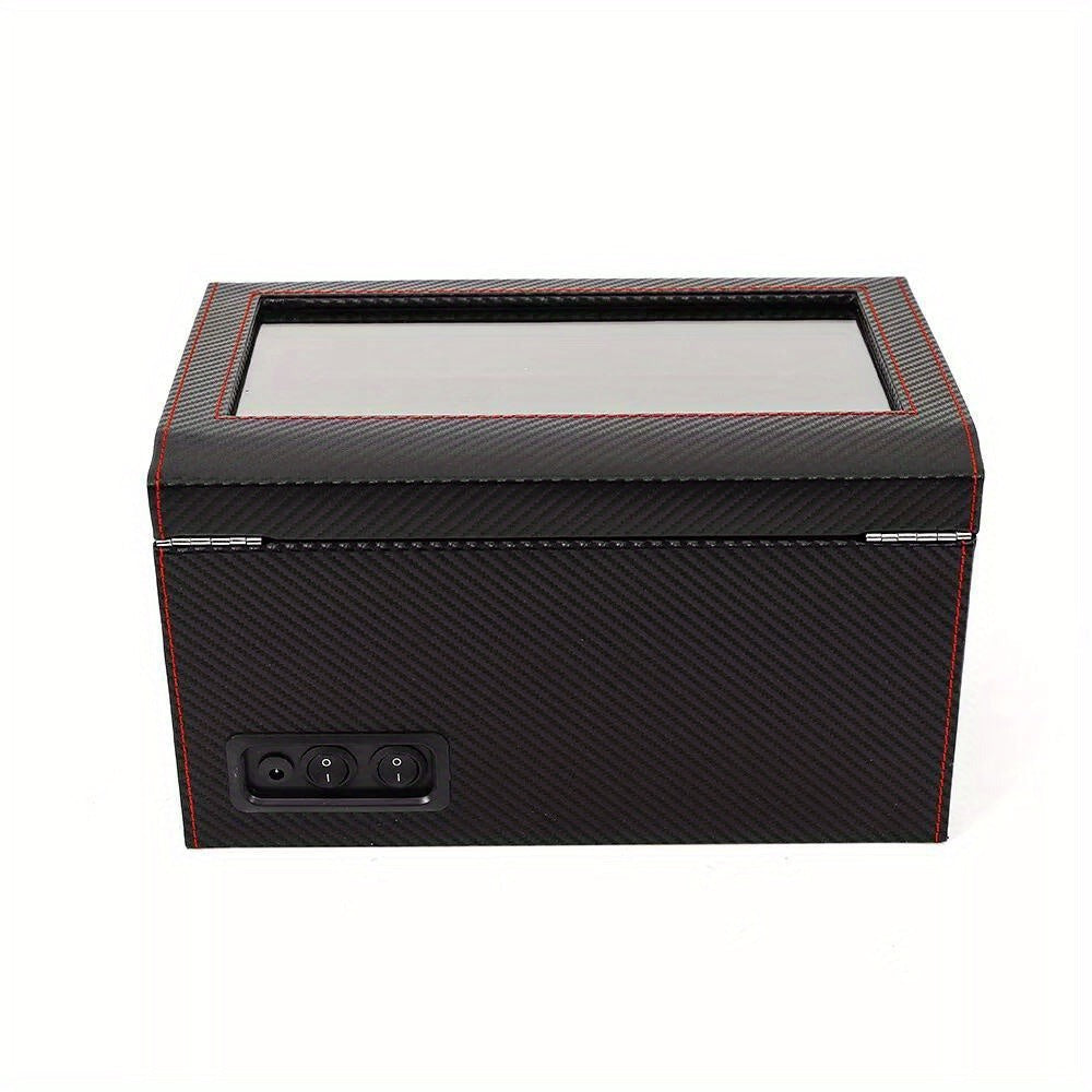 Caja de giro automático RIBASUBB - Diseño de fibra de carbono, 4+6 compartimentos para almacenamiento seguro, negro con acentos rojos, compacta y duradera para relojes y joyas, caja de giro para relojes, organizador de joyas, elegante estuche de accesorio