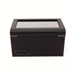 Caja de giro automático RIBASUBB - Diseño de fibra de carbono, 4+6 compartimentos para almacenamiento seguro, negro con acentos rojos, compacta y duradera para relojes y joyas, caja de giro para relojes, organizador de joyas, elegante estuche de accesorio