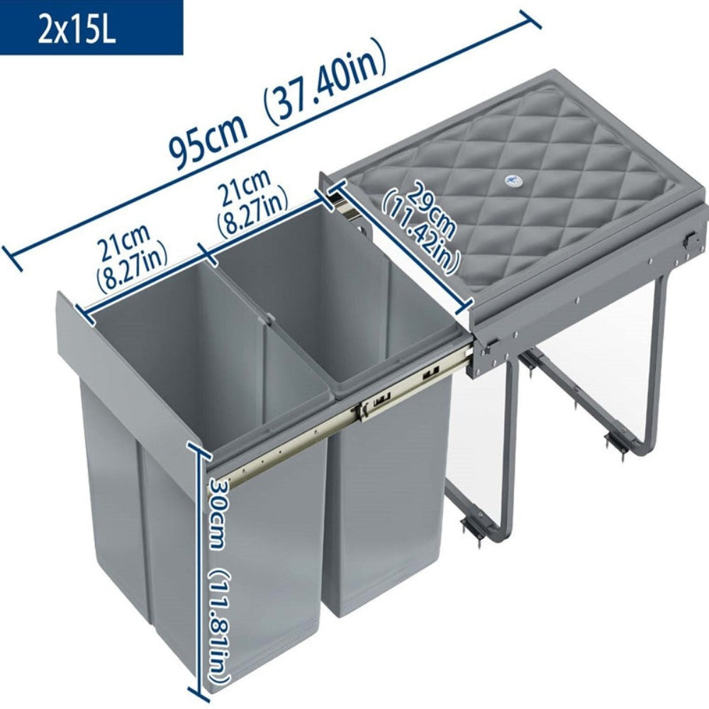 Basurero de Cocina Integrado con Rieles Telescópicos, Recogedor de Residuos Extensible para Bajo Mueble, Color Gris
