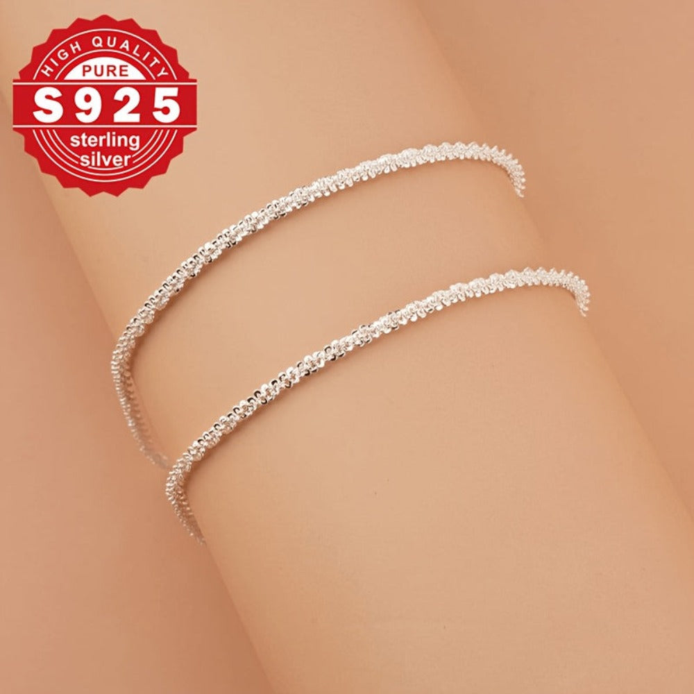 Tobillera de doble capa con flor para mujer, 925 de plata, brillante y elegante, diseño simple, ideal para el día a día, vacaciones, fiestas y como regalo, apta para todas las mujeres, hipoalergénica.