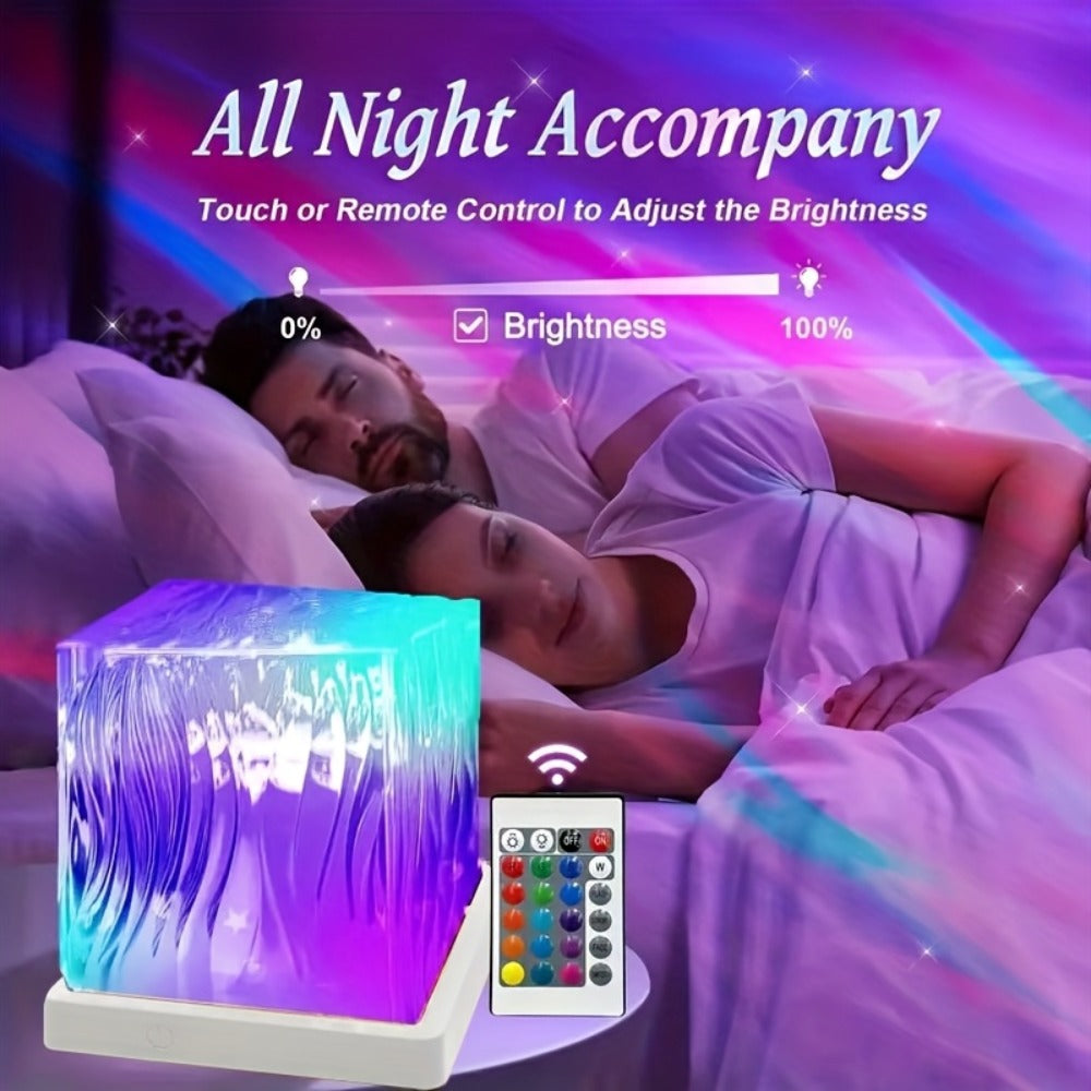 Proyector de luz ambiental | Proyector de aurora boreal LED de 16 colores, luz de noche inalámbrica multicolor, lámpara proyector, con batería