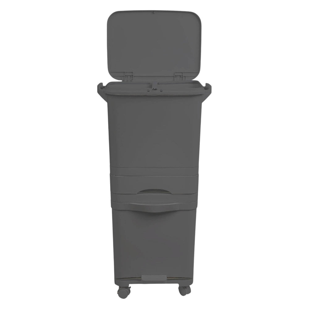 Papelera de reciclaje de clasificación selectiva con pedal. ruedas y asa de doble 38/42L