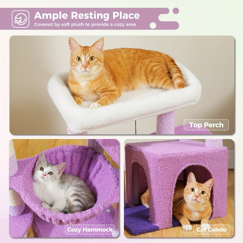 Árbol para Gatos de Interior PAWZ con Gran Apartamento, 1 Tablero de Sisal, 3 Postes Rascadores, Torre Rascadora para Gatos con Hamaca Grande y Percha de 90cm