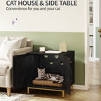 Gabinete para Gatos, Caja de Arena para Gatos, Casa para Gato con Puerta, Mesa Auxiliar de Madera para la Casa del Mascota, 50 X 60 X 61cm, Gabinete Estable para Gatos, Blanco y Dorado