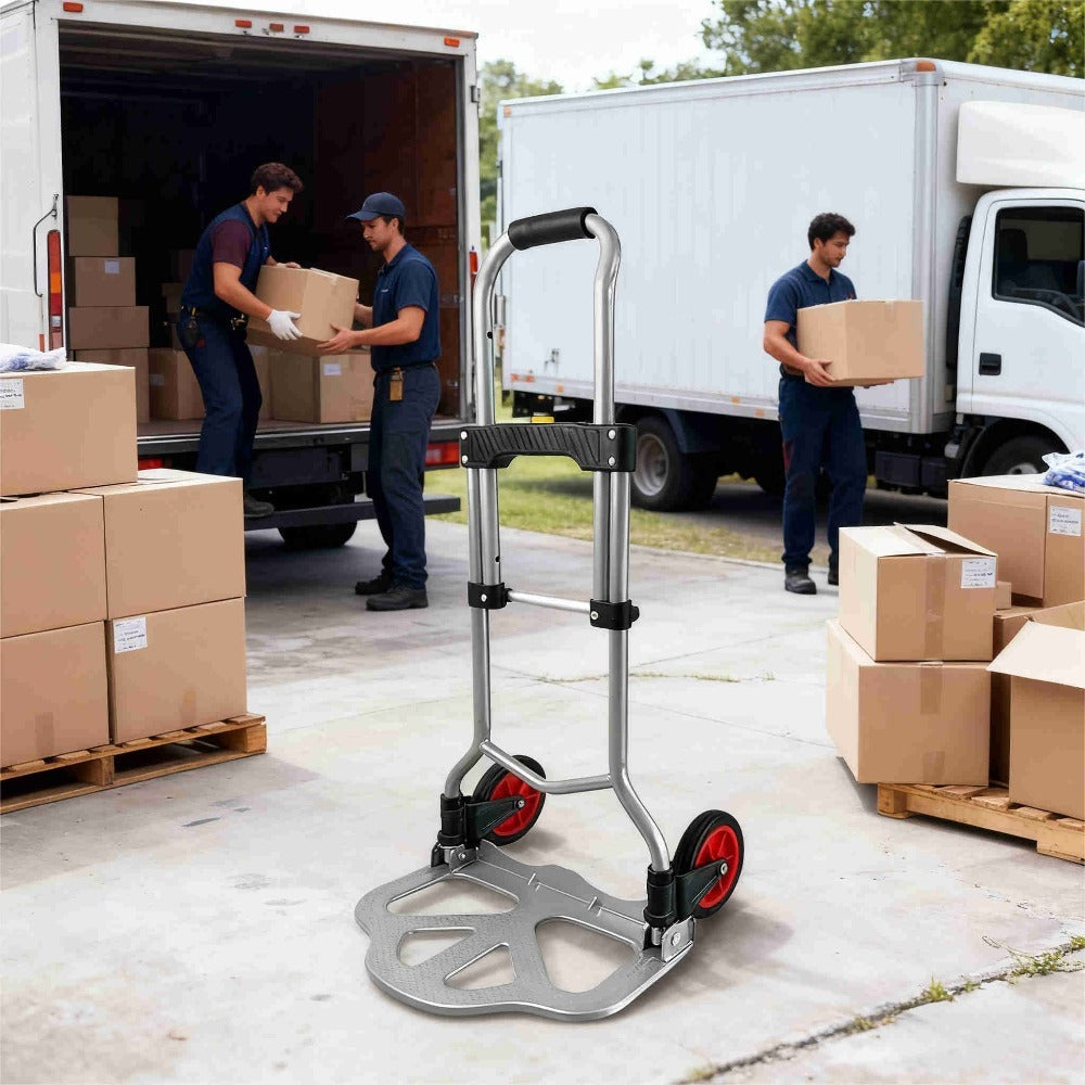 Carretilla de mano plegable, carrito de mudanzas, carretilla con área de carga antideslizante y altura de mango ajustable, carga máxima de 80 kg