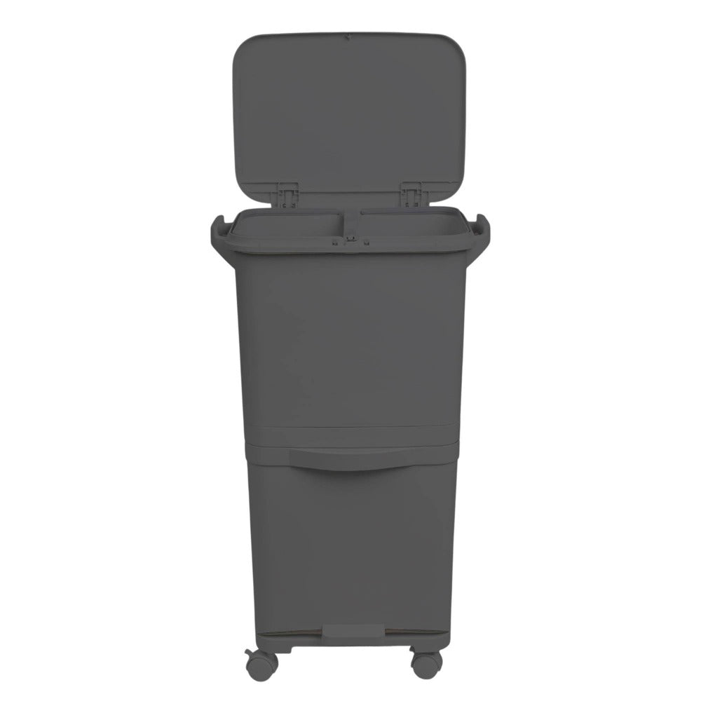 Papelera de reciclaje de clasificación selectiva con pedal. ruedas y asa de doble 38/42L