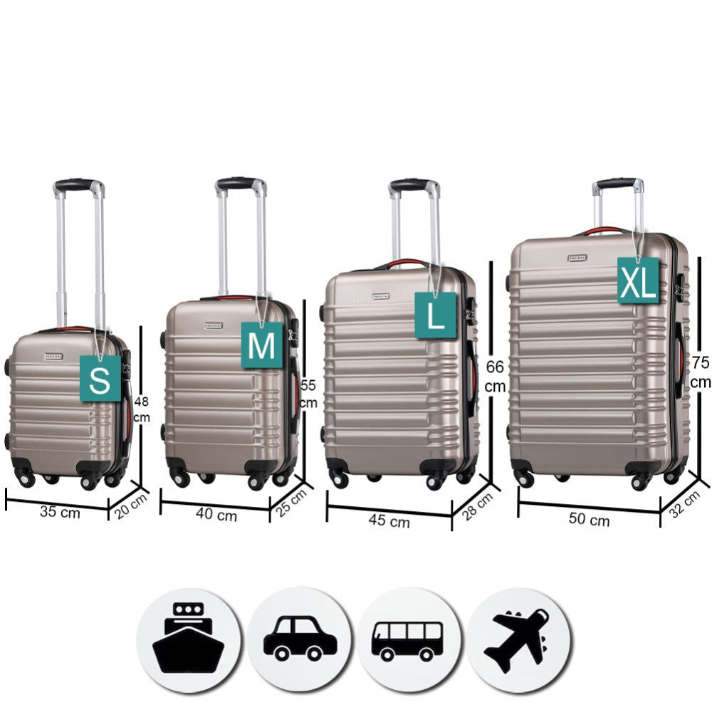 Conjunto PROVITERA de 4 Maletas Rígidas de ABS, Maleta Rígida S-M-L-XL con Asa Telescópica de Gel y 4 Ruedas de Rodadura Fácil, Trolley Ligero y Resistente al Viaje, Equipaje de Mano con Cerradura de Código, Mangos de Gel Ergonómicos, Ruedas Giratorias de