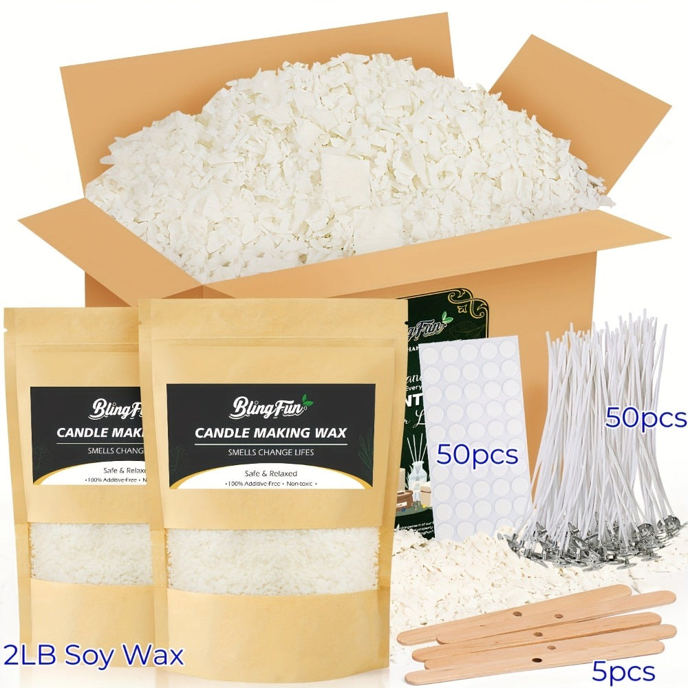 Blingfun Kit para Hacer Velas de Soja (113.4g/453.59g/907.18g/907.18g Plus), Suministros Completos para Velas con Cera de Soja, Mechas, Soportes de Mecha, Adhesivos para Mecha y Jarra para Fundir, Ideal para Velas Aromáticas y Manualidades Decorativas Nav