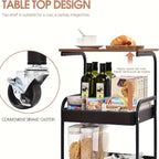 Un estante de almacenamiento con ruedas, estante superior de madera maciza, carrito de cocina, hecho de acero al carbono, resistente y duradero, para almacenar estantes de cocina, con un diseño vertical en capas, adecuado para el almacenamiento en dormito