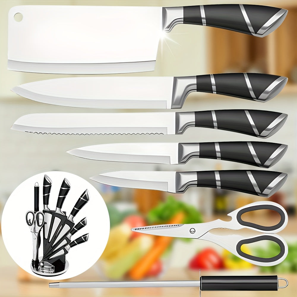 Juego de cuchillos de cocina | Juego de 9 cuchillos de cocina con soporte, cuchillos de acero inoxidable, resistentes y duraderos, juego de