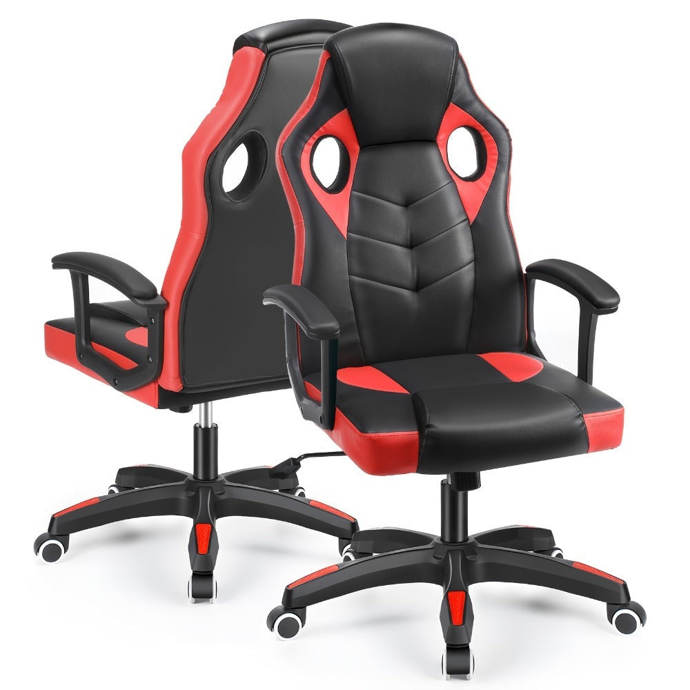 Silla de Oficina, Asiento Ergonómico de Respaldo Alto con Reposabrazos Acolchados y Transpirables, Base Duradera, Soporte Lumbar, Superficie de Cuero Sintético para Juegos, Hogar u Oficina, Silla Gamer