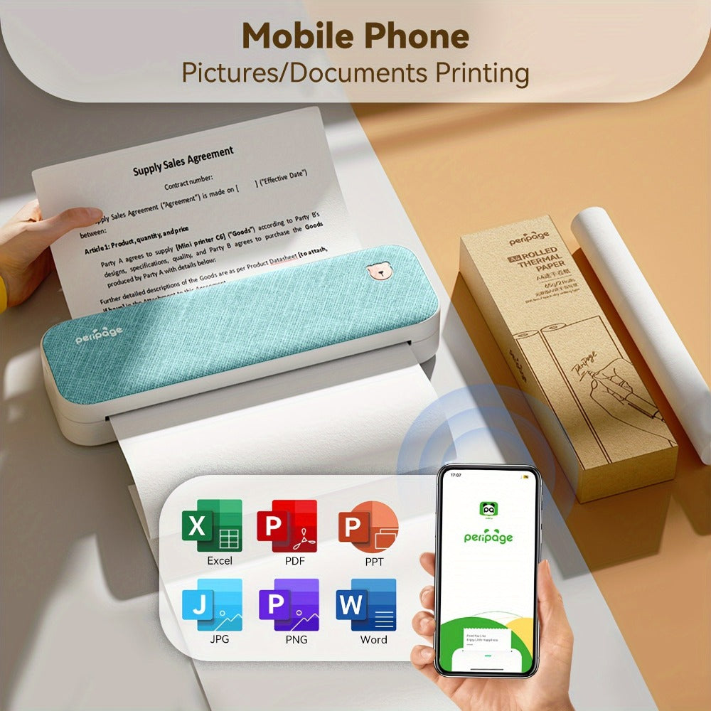 Impresora Térmica Portátil PeriPage para Viajes, Inalámbrica, Compatible con Papel Térmico de 8.5x11 (Carta US y A4), Papel para Tatuajes, Compatible con Teléfonos Android, IOS y Laptops