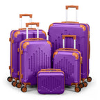 Juego de equipaje rígido morado oscuro combinado con marrón, 4/5 piezas, maleta rígida expandible con ruedas giratorias, equipaje de viaje ligero (12/16/20/24/28 pulgadas)