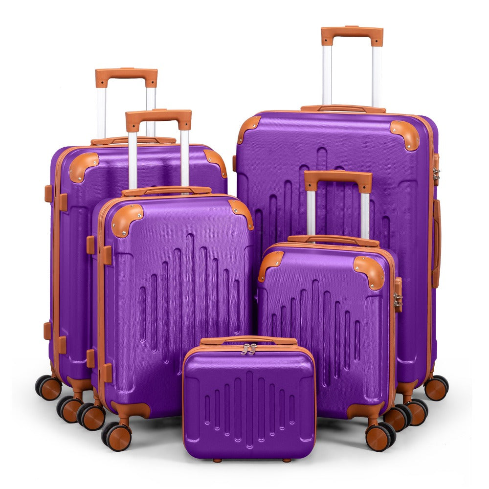 Juego de equipaje rígido morado oscuro combinado con marrón, 4/5 piezas, maleta rígida expandible con ruedas giratorias, equipaje de viaje ligero (12/16/20/24/28 pulgadas)