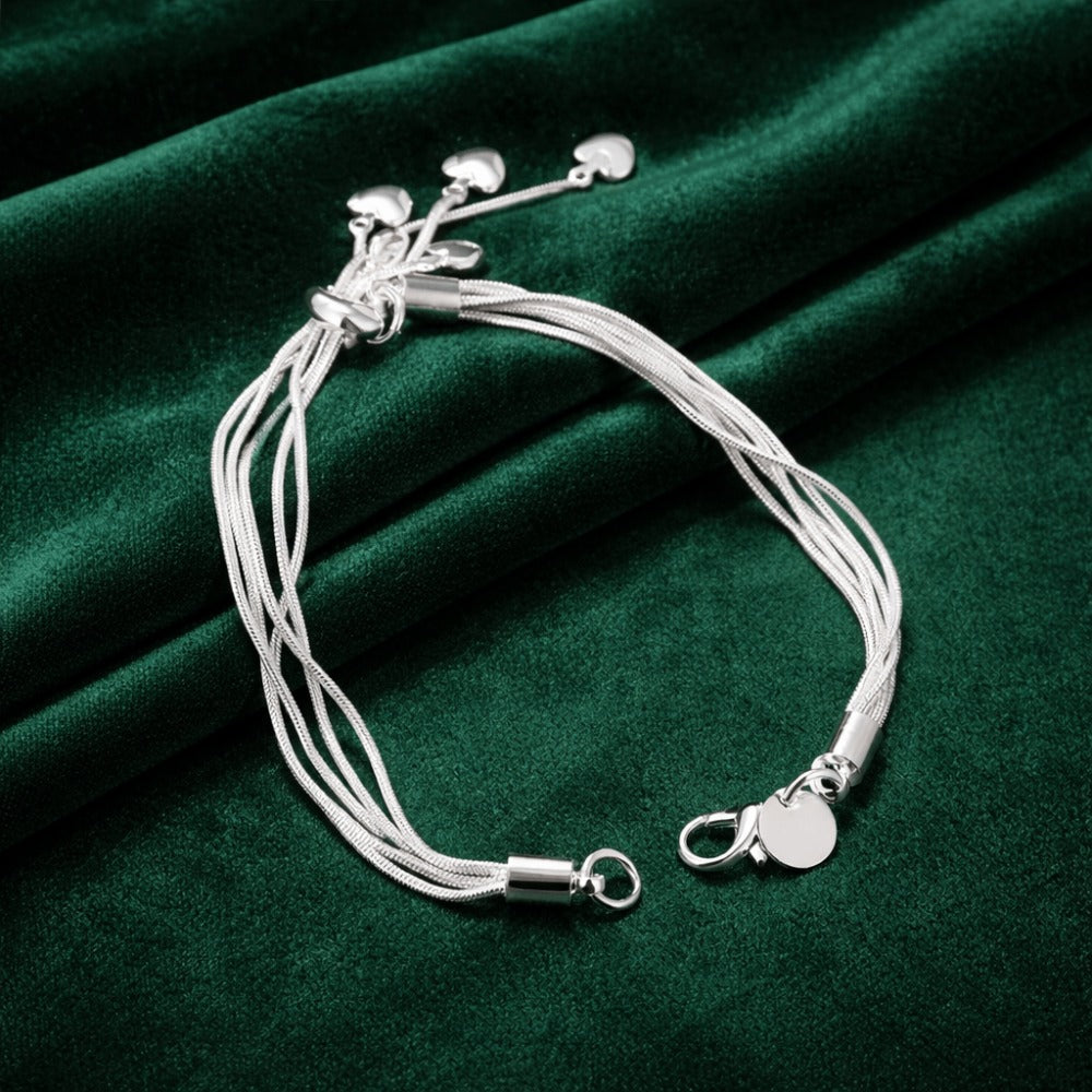 Pulsera de plata 925 para mujer de múltiples hileras con colgante de corazón – Pulsera de dijes de acero inoxidable, elegante regalo de joyería para mujer