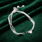 Pulsera de plata 925 para mujer de múltiples hileras con colgante de corazón – Pulsera de dijes de acero inoxidable, elegante regalo de joyería para mujer