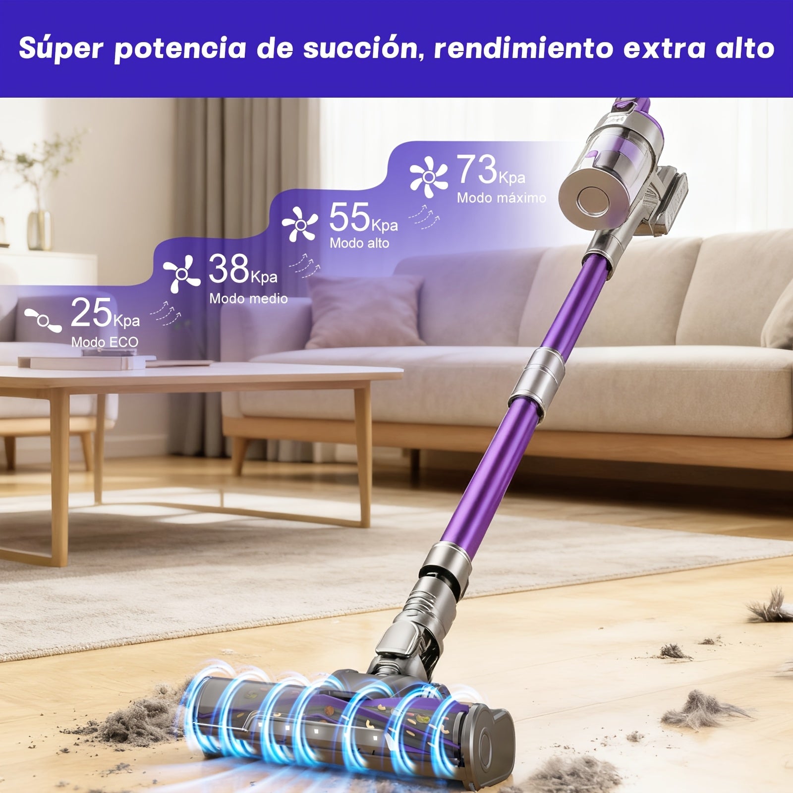 Aspiradora escoba | Aspiradora Inalámbrica de Alta Eficiencia 650-700W, 65-73KPA, Potente Succión, Eliminador de Pelo de Mascotas para Todas las