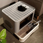 Caja de arena cerrada para gatos, cajas de arena con entrada frontal y salida superior, bandeja de arena extraíble con masajeador, pala para arena, para gatitos, diseño desmontable