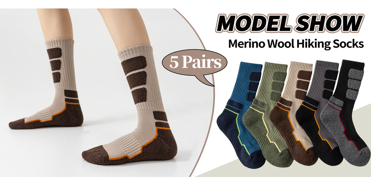 5 Pares de Calcetines de Lana para Hombres y Mujeres - Soporte de Compresión, Transpirables, Absorbentes de Sudor, Medias Acolchadas con Diseño a Rayas - Pack Multicolor para Regalos (Navidad, Halloween, San Valentín), Equipamiento para Ave