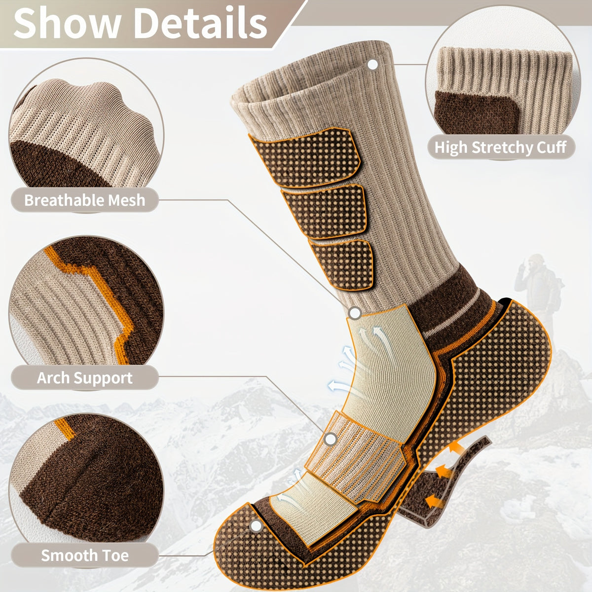 5 Pares de Calcetines de Lana para Hombres y Mujeres - Soporte de Compresión, Transpirables, Absorbentes de Sudor, Medias Acolchadas con Diseño a Rayas - Pack Multicolor para Regalos (Navidad, Halloween, San Valentín), Equipamiento para Ave