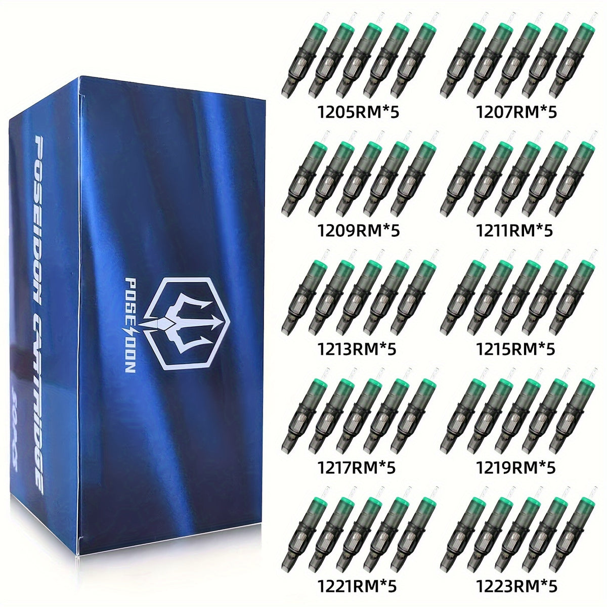 50 Agujas de Cartucho para Tatuaje Poseidon Surtidas en Varios Tamaños, Incluyendo Tipos Redondo Liner, Shader y Magnum, Disponibles en Opciones Curvas y Redondas variant image - product view 13