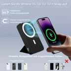 Batería Magnética, Cargador Inalámbrico Portátil Magnético Plegable de 10000Mah con Soporte y USB-C (Laterales), Exclusivo para iPhone 15/15 Plus/15 Pro/15 Pro Max, para iPhone 14/13 Serie