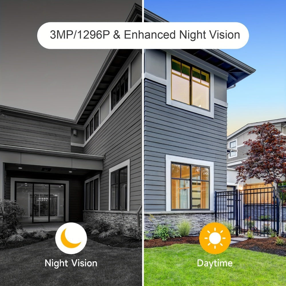 Cámara de seguridad LaxiHub Wifi para exterior con batería, resolución de video 3MP 1296P FHD, cámara CCTV con batería de 5200mAh para seguridad del hogar, detección de movimiento con IA, foco, visión nocturna a color, audio bidireccional