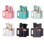Juego de 19 piezas de cuchillos de cocina modernos y utensilios de cocina - Colección de hojas profesionales con mangos ergonómicos - Accesorios de cocina de alta calidad con soporte de almacenamiento - Herramientas de corte de espiga completa y esenciale