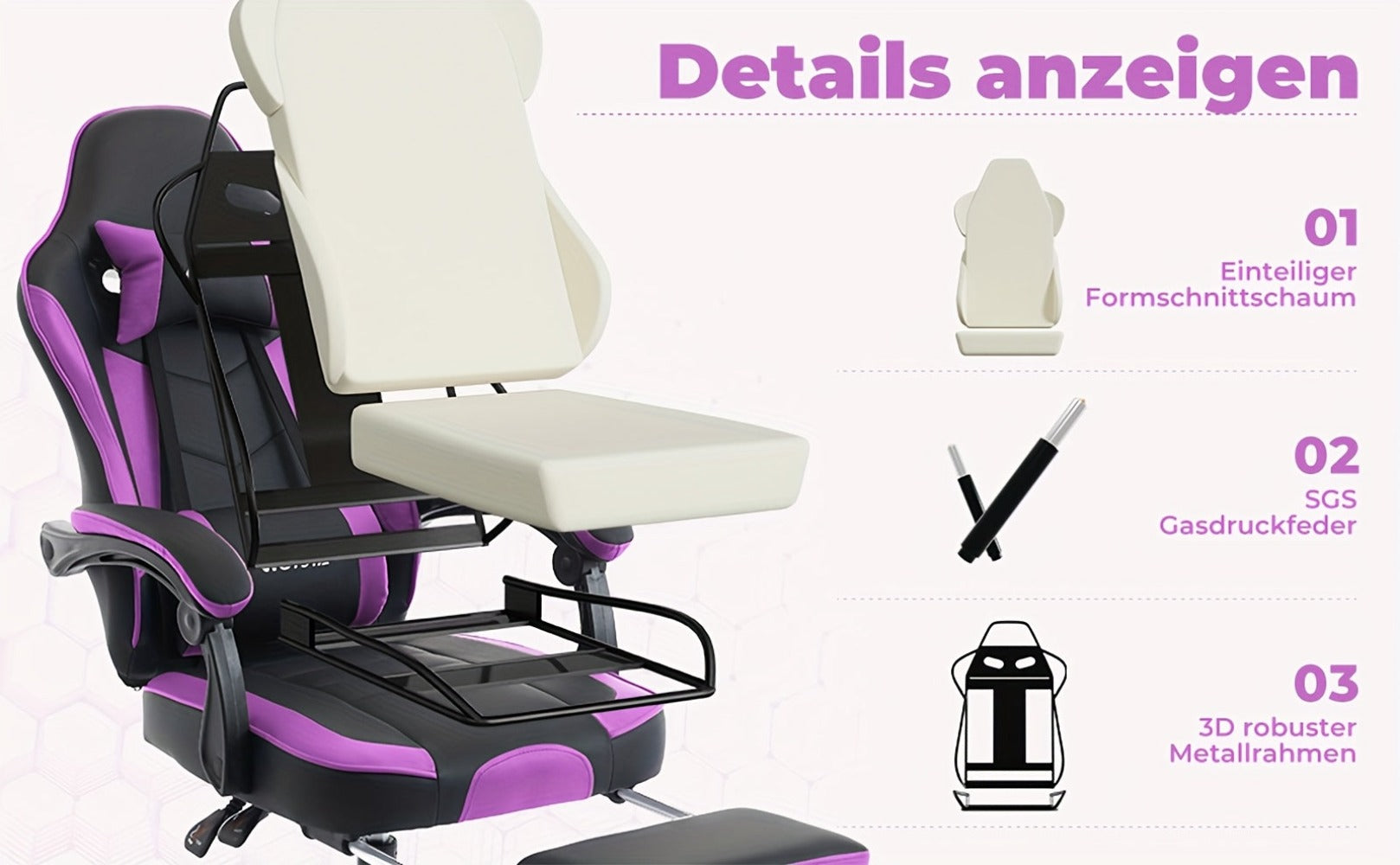 Silla Gaming, Silla para Ordenador, Silla Gaming Ergonómica con Pedales para Pies, Silla de Oficina, Silla Ergonómica para Ordenador con Soporte Lumbar, Silla Gaming de Altura Ajustable, Disponible en Negro