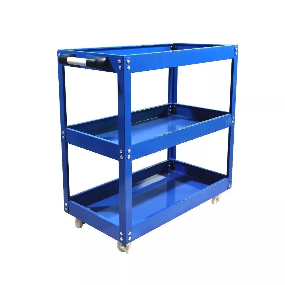 Almacenamiento de herramientas, carrito de garaje resistente, taller, estante de ruedas de 3 niveles, azul, estantes utilitarios