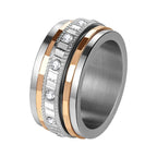 Anillo Giratorio para Ansiedad JewelryWe: Anillo de Acero Inoxidable de 10mm de Ancho con Zirconia Cúbica Sintética, Anillo Antiestrés para Aliviar la Ansiedad, Anillo Giratorio para Pulgar para Mujeres y Hombres, Color Oro Rosa y Plateado